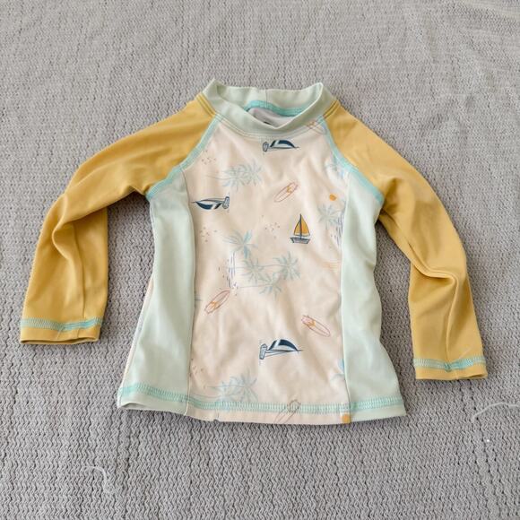 Dot Dot Smile Yellow + Blue Sailboat Palm Tree Rashguard - 12 to 24 Months - Picture 1 of 6